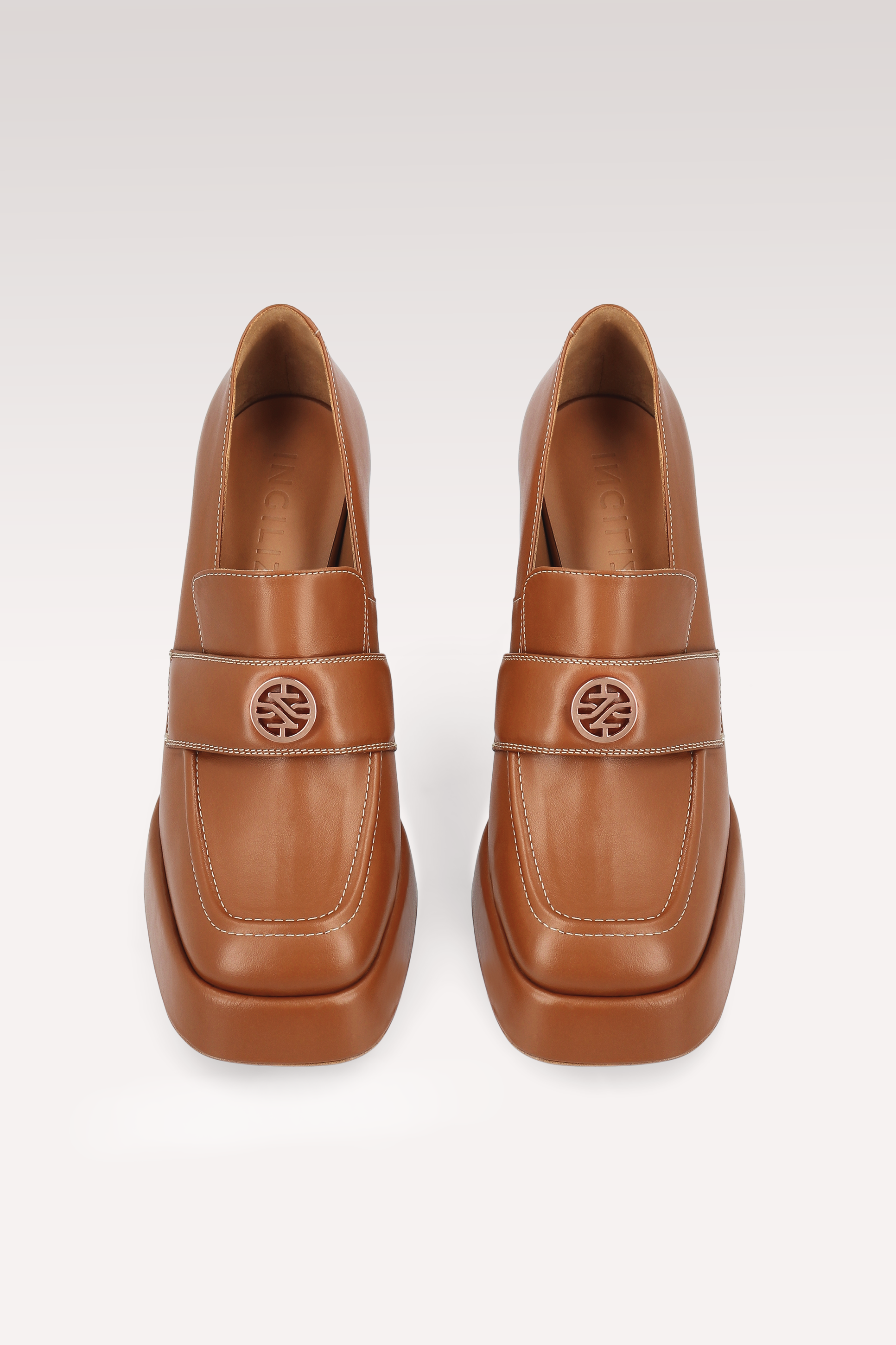 CINDY MOK 02 ОБУВКИ ОТ КАФЯВА ГЛАДКА КОЖА С КОНТРАСТЕН ШЕВ