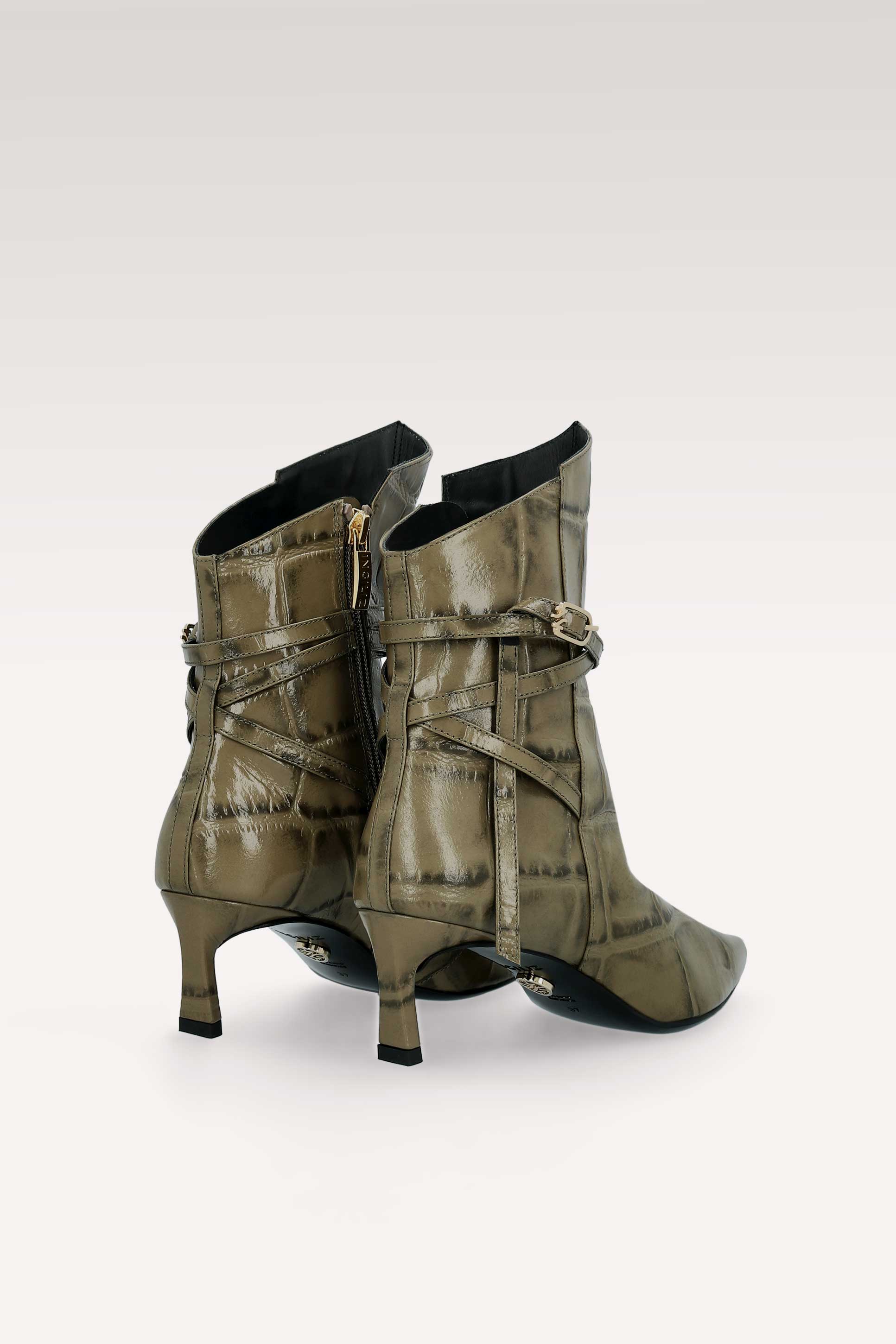 ORIANA БОТИ И CARRIE ЧАНТА ОТ МАСЛИНЕНО ЗЕЛЕНА КРОКО ЩАМПОВАНА КОЖА