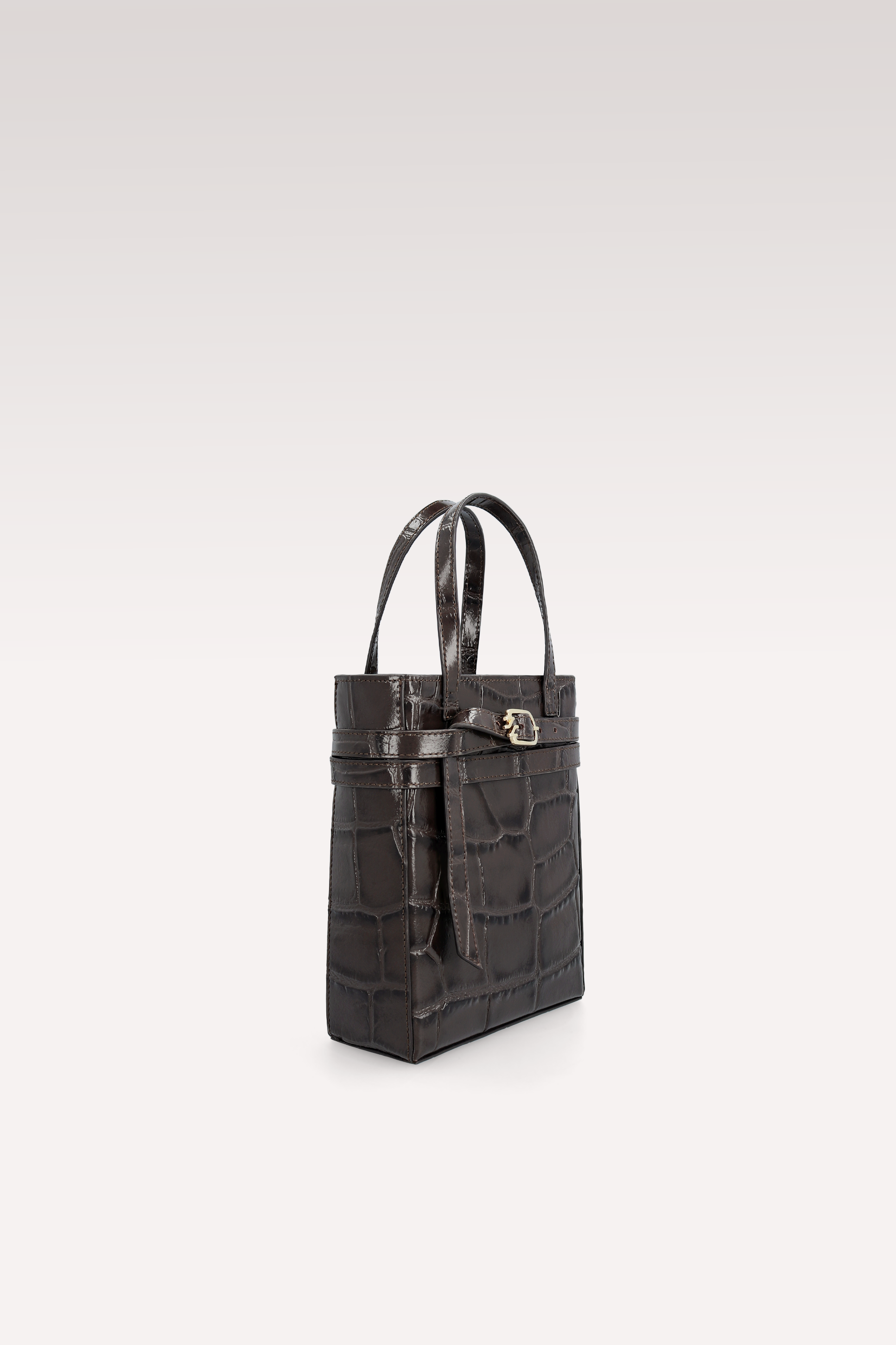 CARRIE ЧАНТА ОТ КАФЯВА КРОКО ЩАМПОВАНА КОЖА