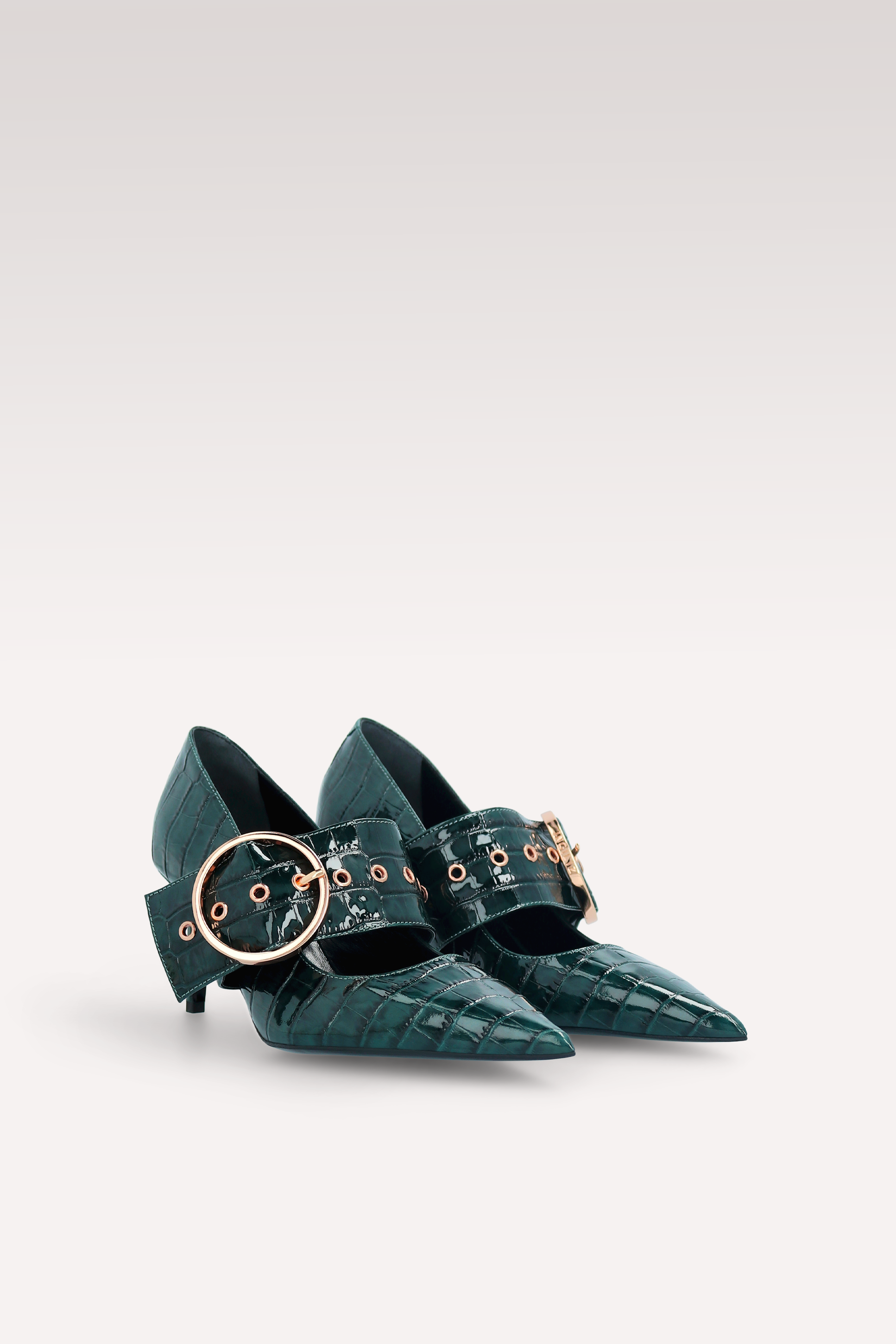 MIA 05 ОБУВКИ ОТ ЗЕЛЕНА ЛАЧЕНА КРОКО ЩАМПОВАНА КОЖА