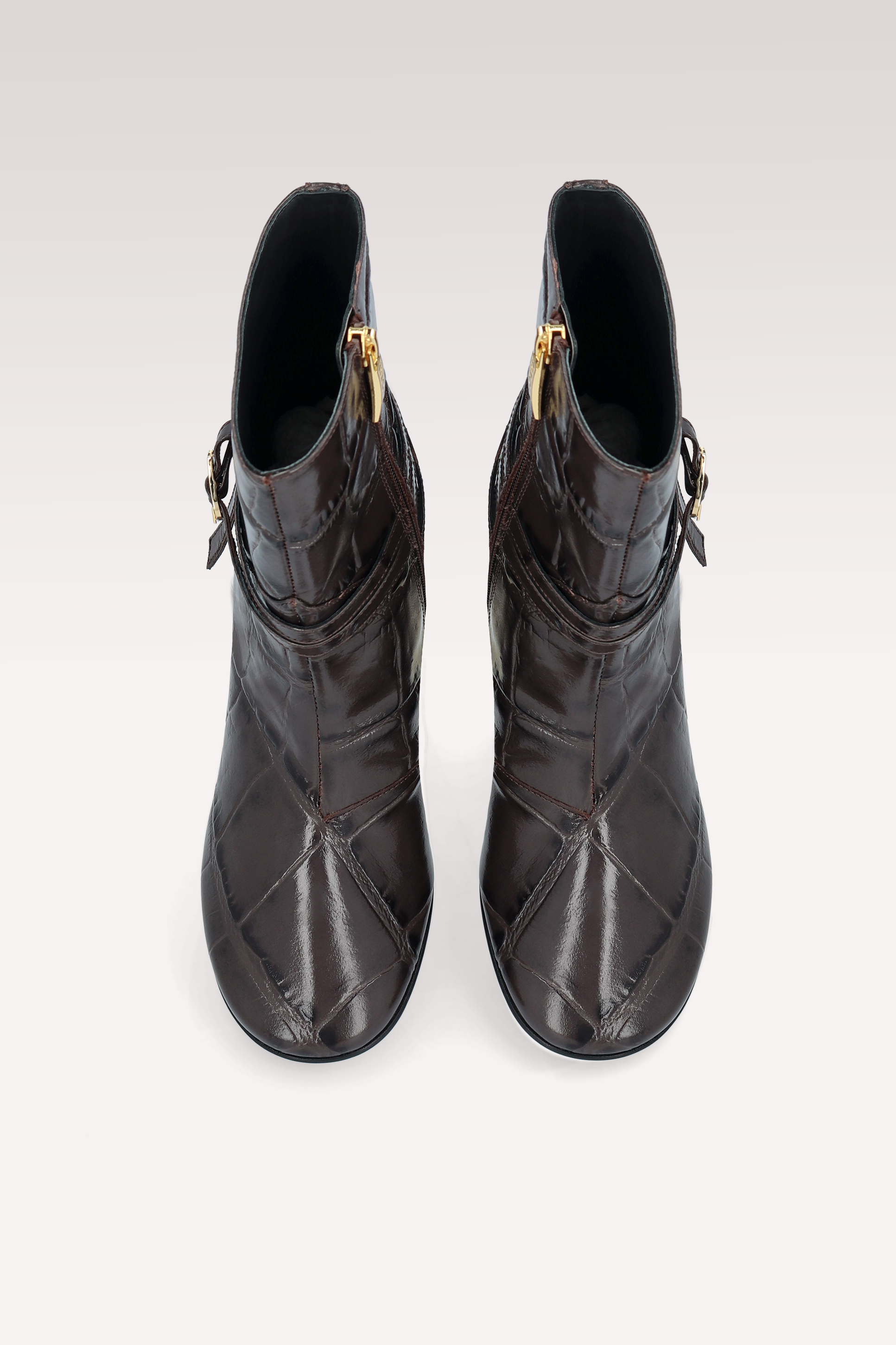 ZELDA БОТИ И DALIA ЧАНТА ОТ КАФЯВА  КРОКО ЩАМПОВАНА КОЖА