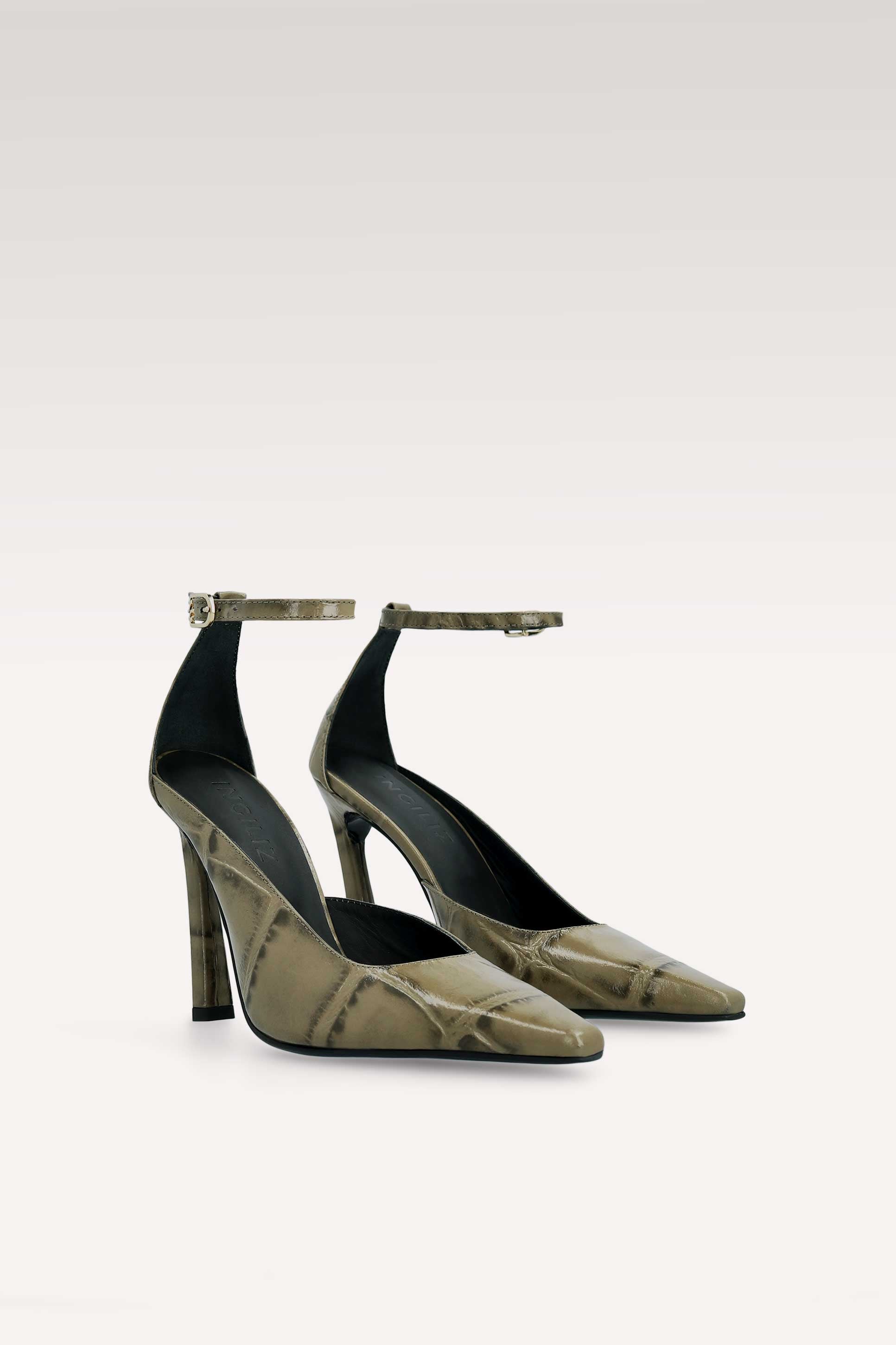 NORA ОБУВКИ, DALIA ЧАНТА И KEIRA КОЛАН ОТ МАСЛИНЕНО ЗЕЛЕНА КРОКО ЩАМПОВАНА КОЖА