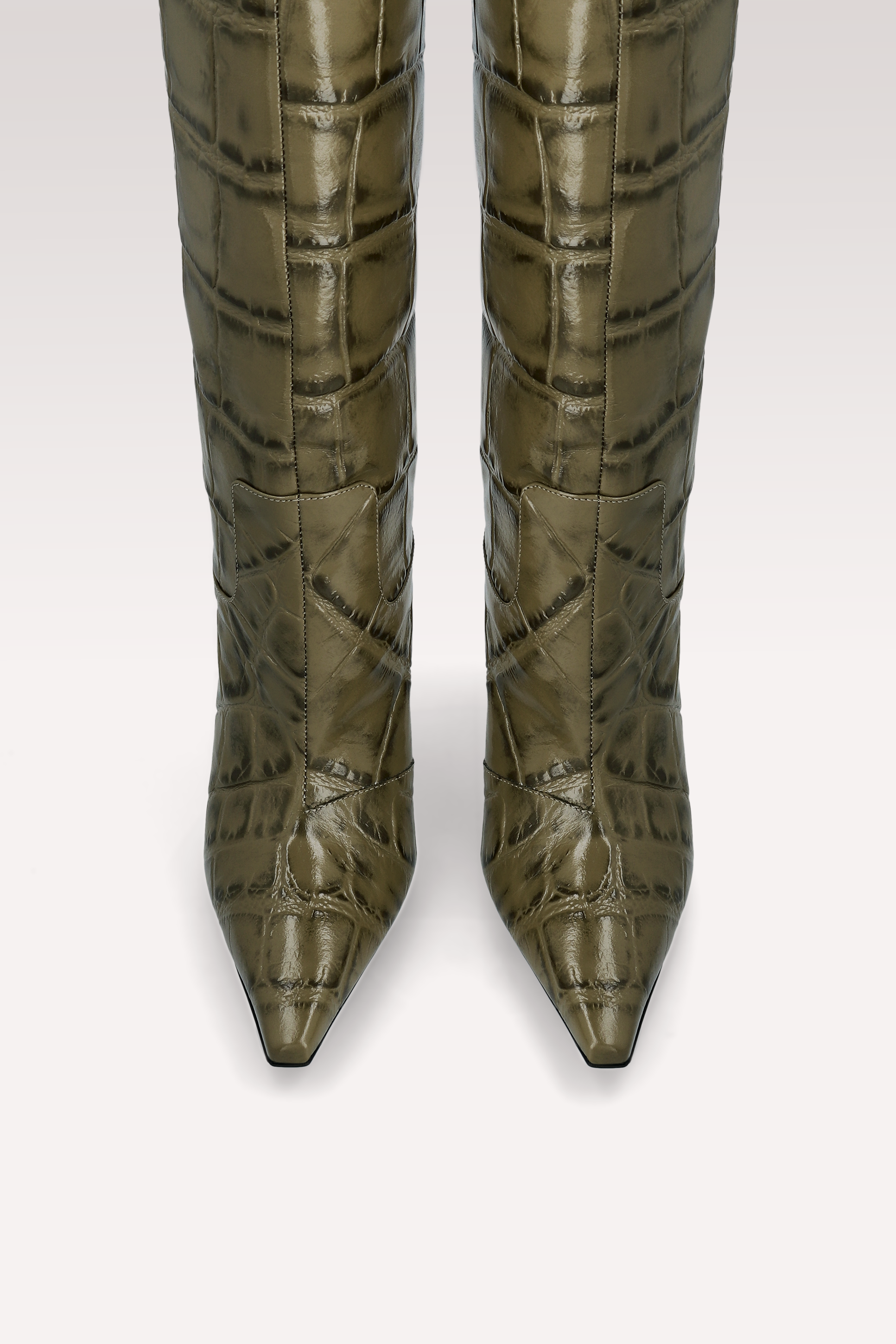 NATALIE БОТУШИ ОТ МАСЛИНЕНО ЗЕЛЕНА КРОКО ЩАМПОВАНА КОЖА