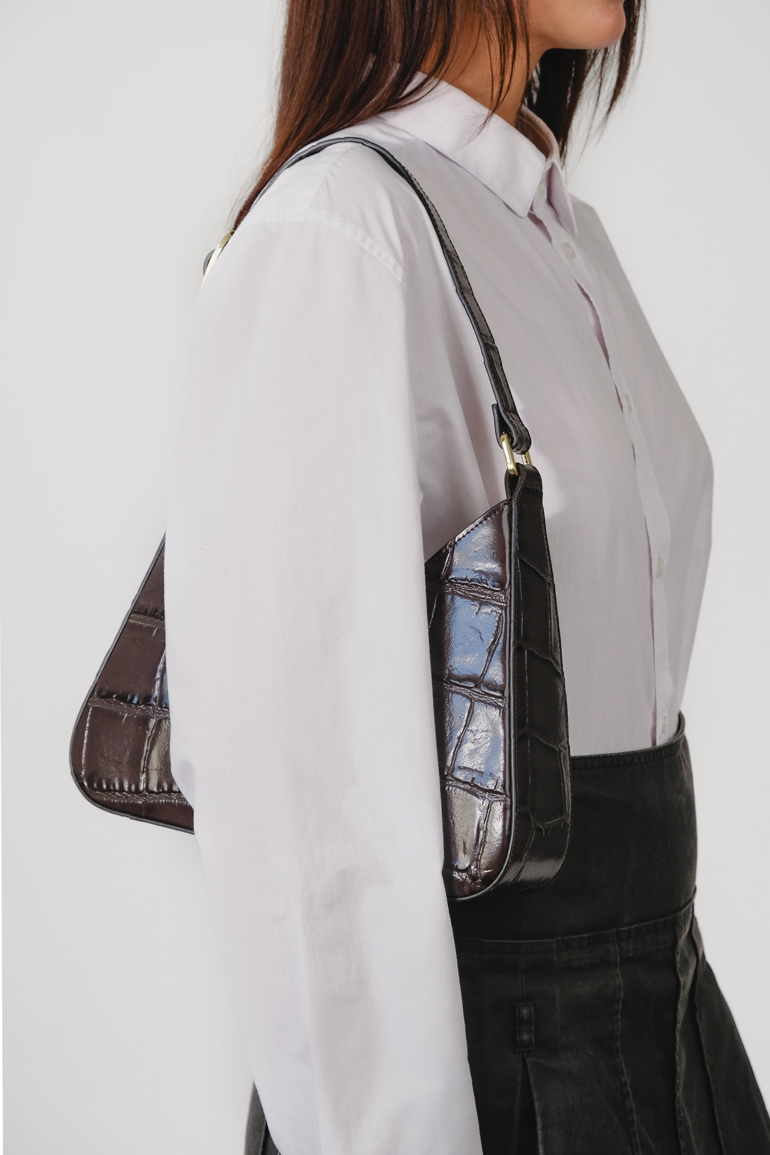 ZELDA БОТИ И DALIA ЧАНТА ОТ КАФЯВА  КРОКО ЩАМПОВАНА КОЖА