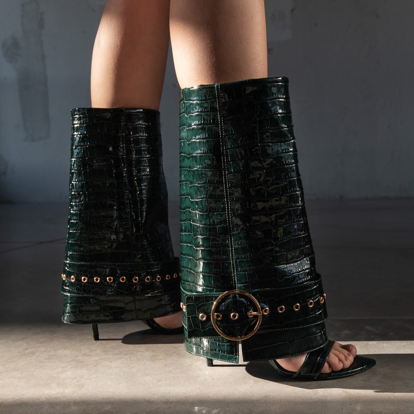 ADELE 02 САНДАЛИ ОТ ЗЕЛЕНА КРОКО ЩАМПОВАНА КОЖА