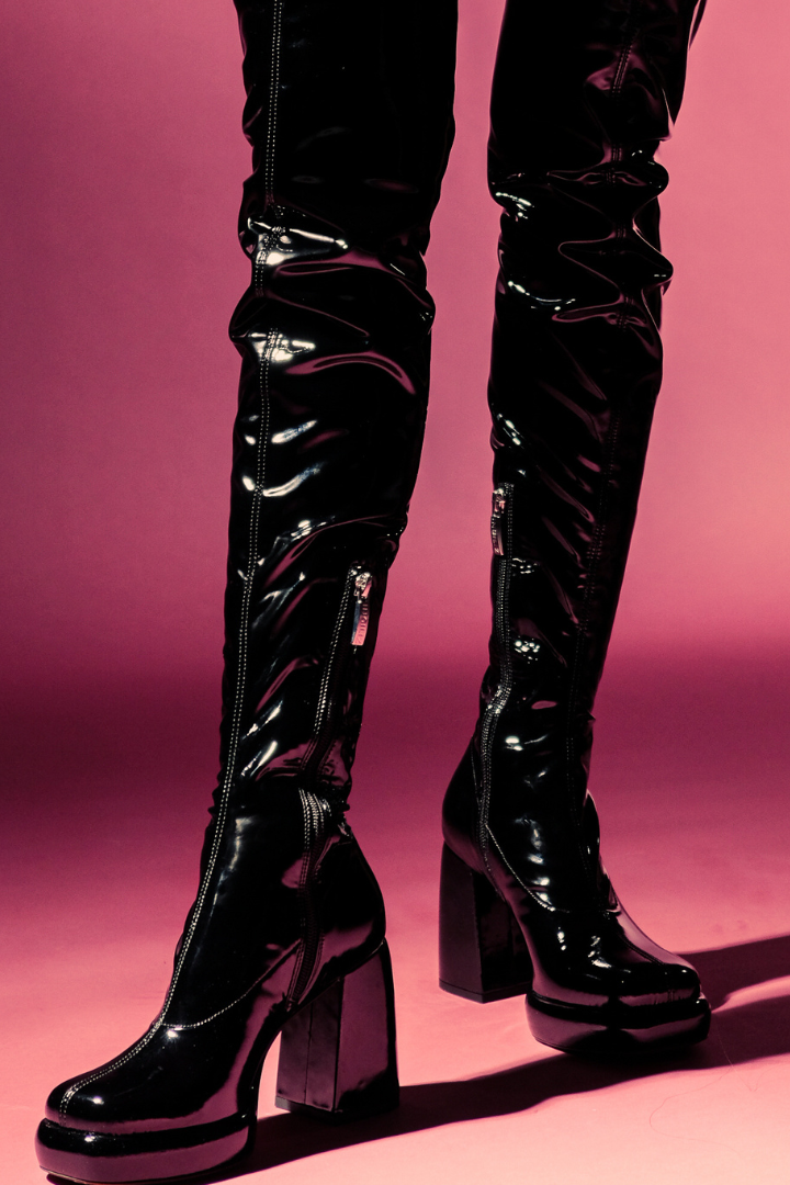 TIFFANY 01 БОТУШИ ЧИЗМИ ОТ ЧЕРЕН СТРЕЧ ЛАК ЕКО КОЖА